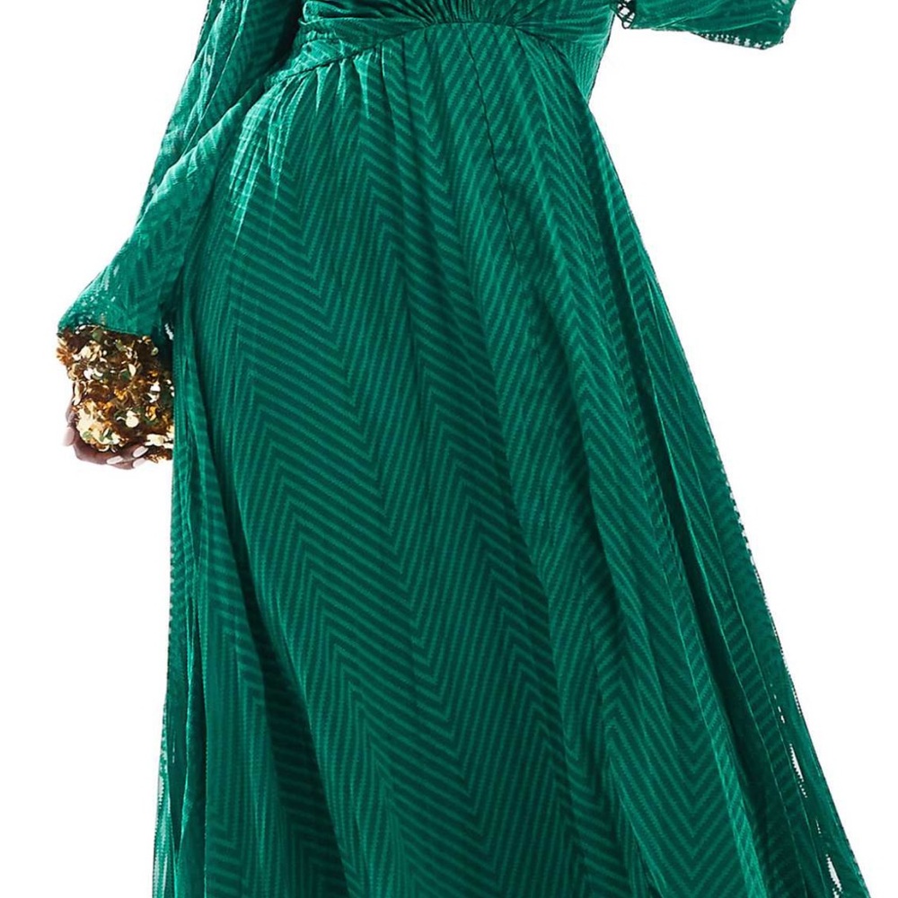 ASOS Curve Emerald Long Sleeve Dress with Gold Details